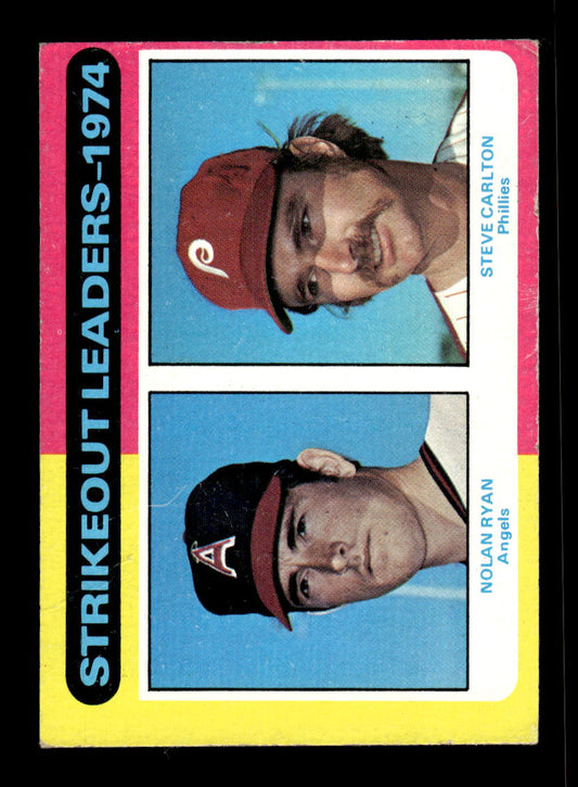 1975 Topps #312 1974 Strikeout Leaders (Nolan Ryan / Steve Carlton) VG 10011870