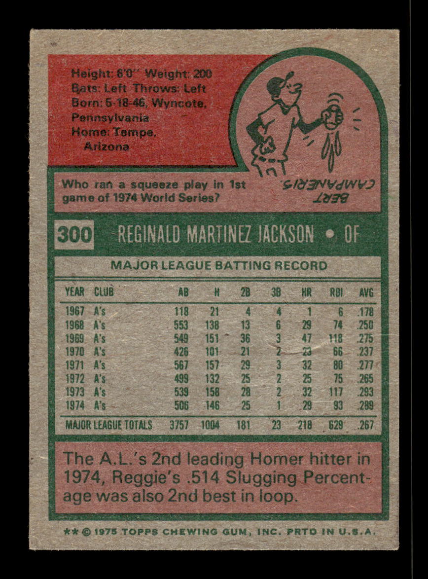 1975 Topps #300 Reggie Jackson Oakland Athletics Poor 10011872