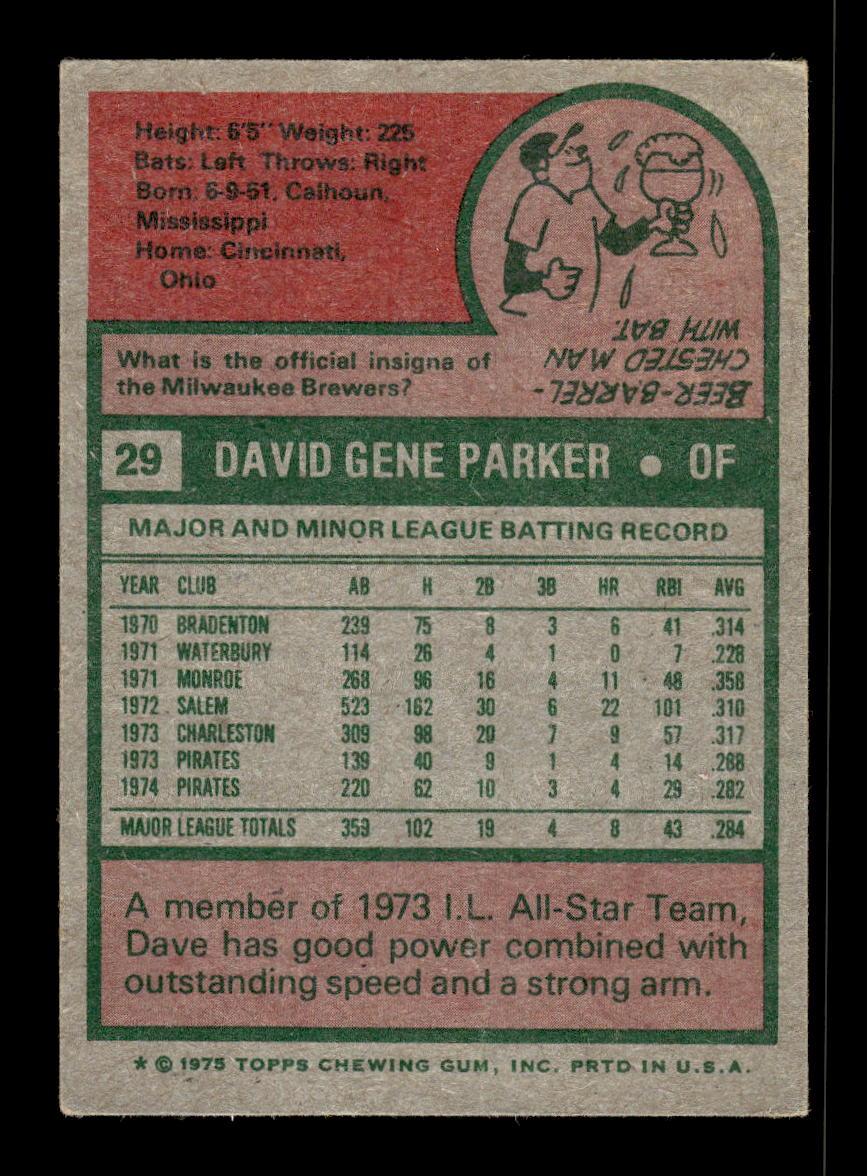 1975 Topps #29 Dave Parker Pittsburgh Pirates Poor 10011888