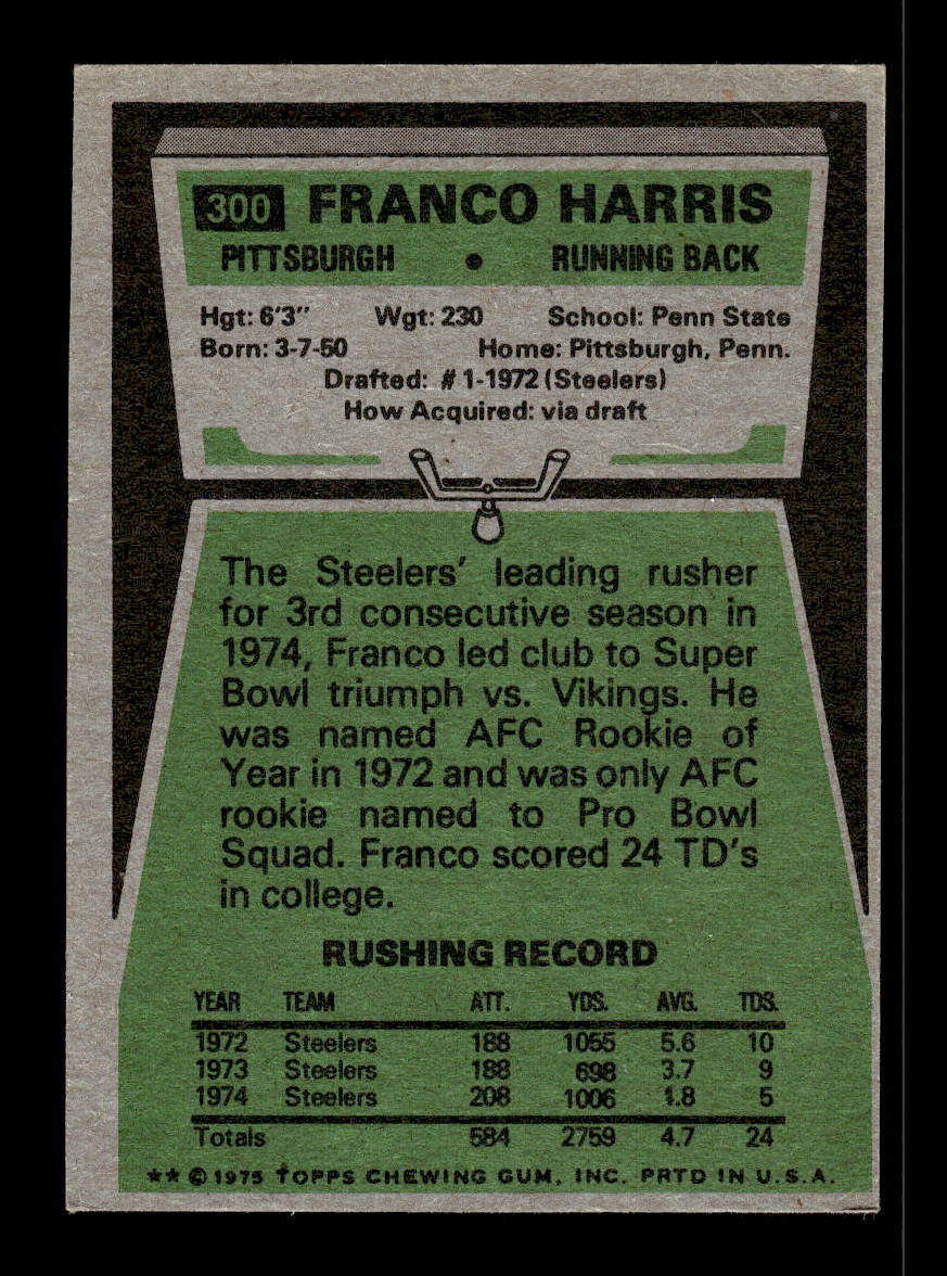 1975 Topps #300 Franco Harris Pittsburgh Steelers VG 10011902