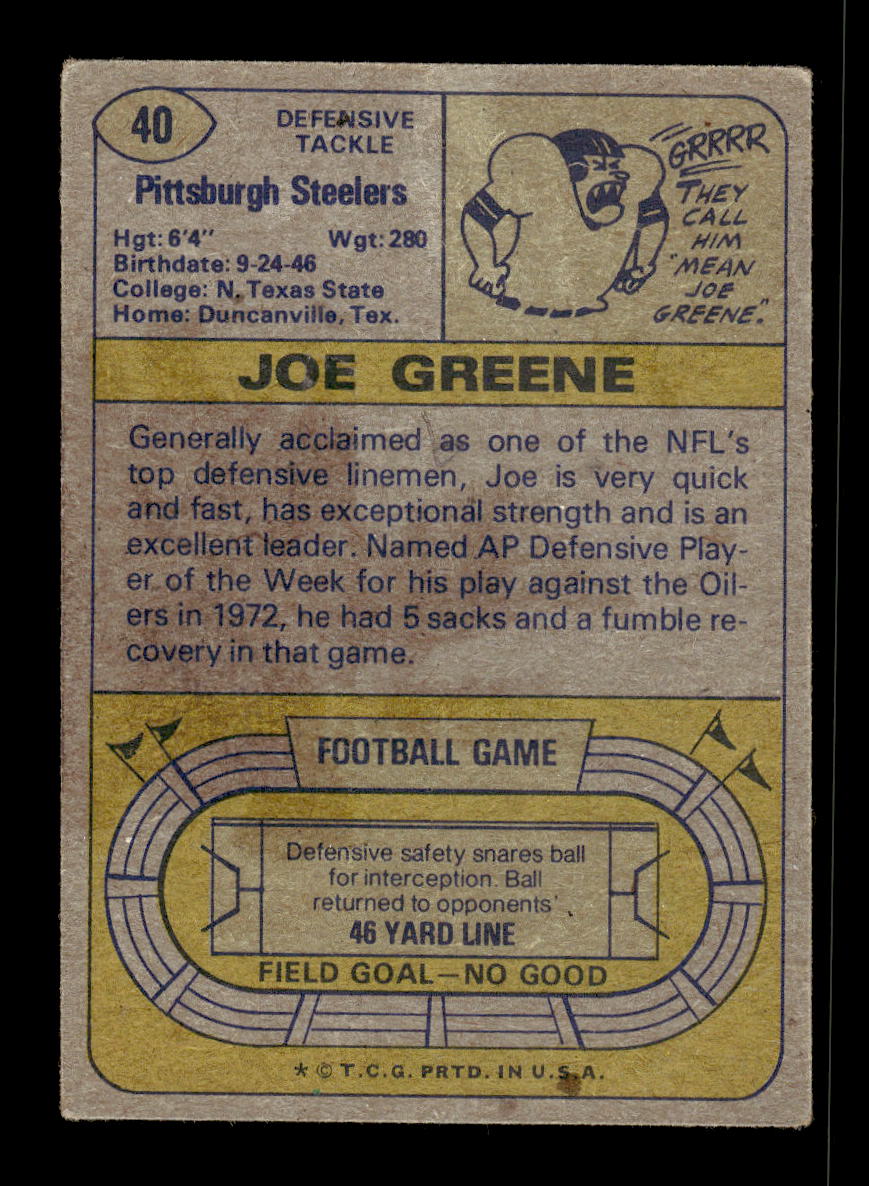 1974 Topps #40 Joe Greene Pittsburgh Steelers G/VG 10011922