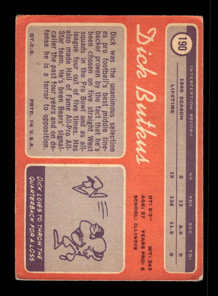 1970 Topps #190 Dick Butkus Chicago Bears G/VG 10011932