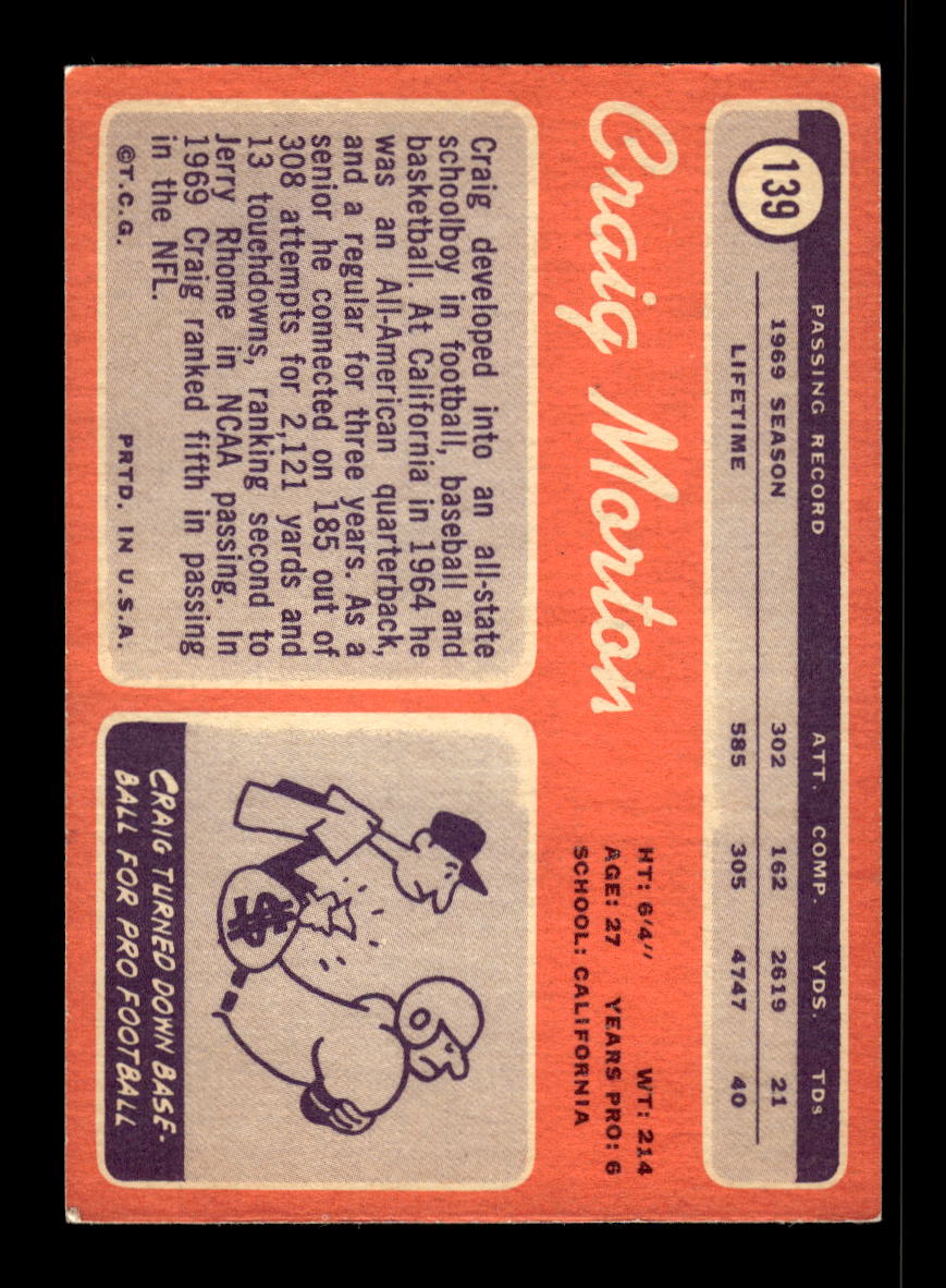 1970 Topps #139 Craig Morton Dallas Cowboys VGEX 10011935