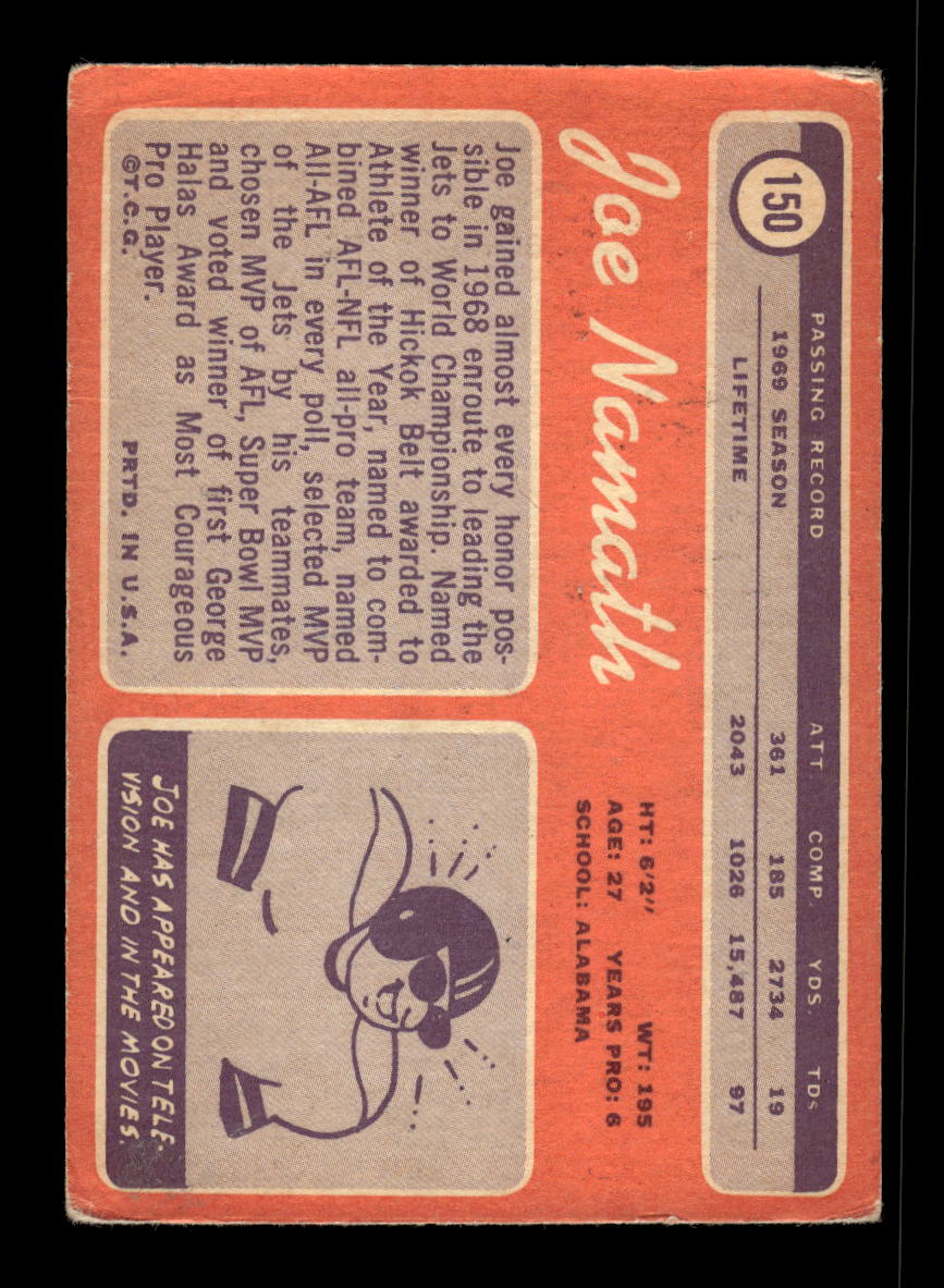 1970 Topps #150 Joe Namath New York Jets VG 10011936