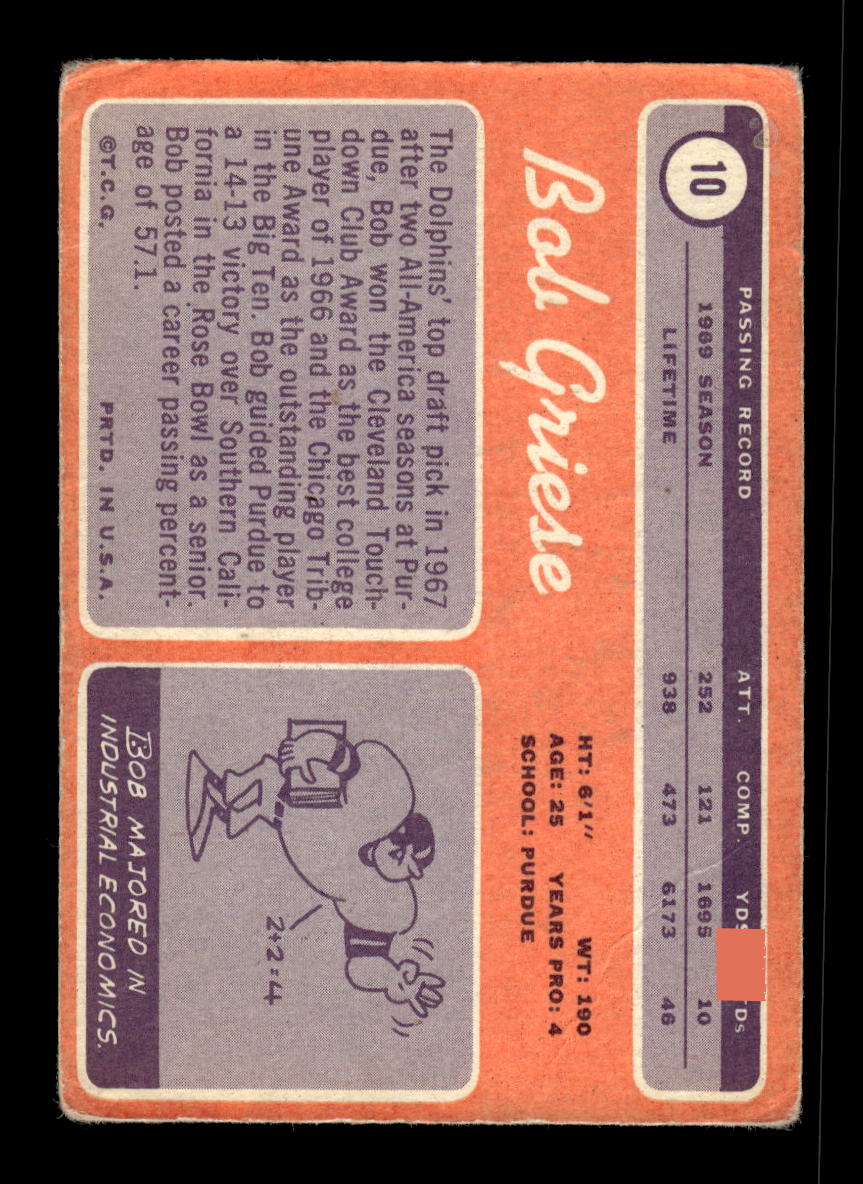 1970 Topps #10 Bob Griese Miami Dolphins VG 10011944