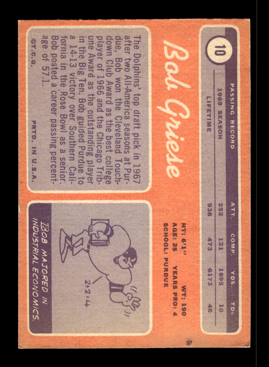 1970 Topps #10 Bob Griese Miami Dolphins VGEX 10011945