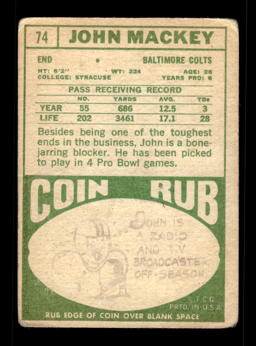 1968 Topps #74 John Mackey Baltimore Colts G/VG 10011949