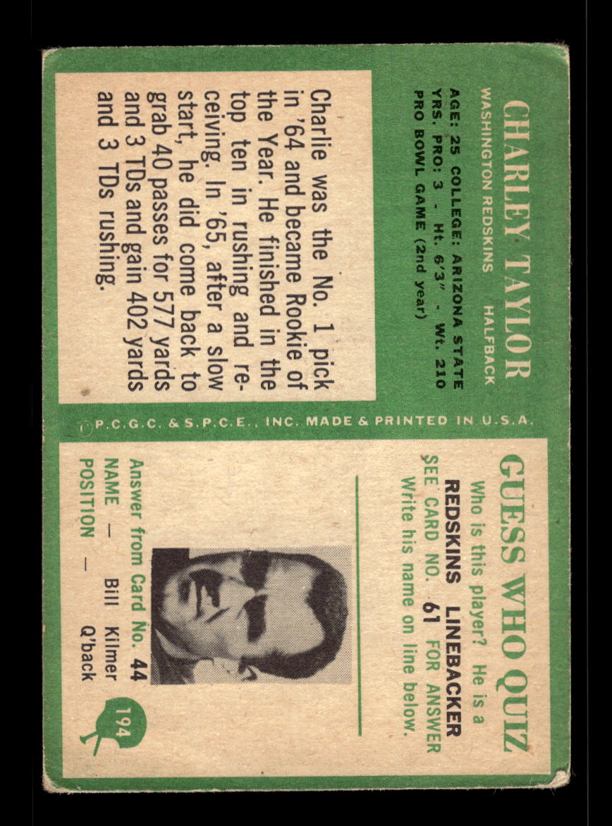 1966 Philadelphia #194 Charley Taylor Washington Redskins G/VG 10011960