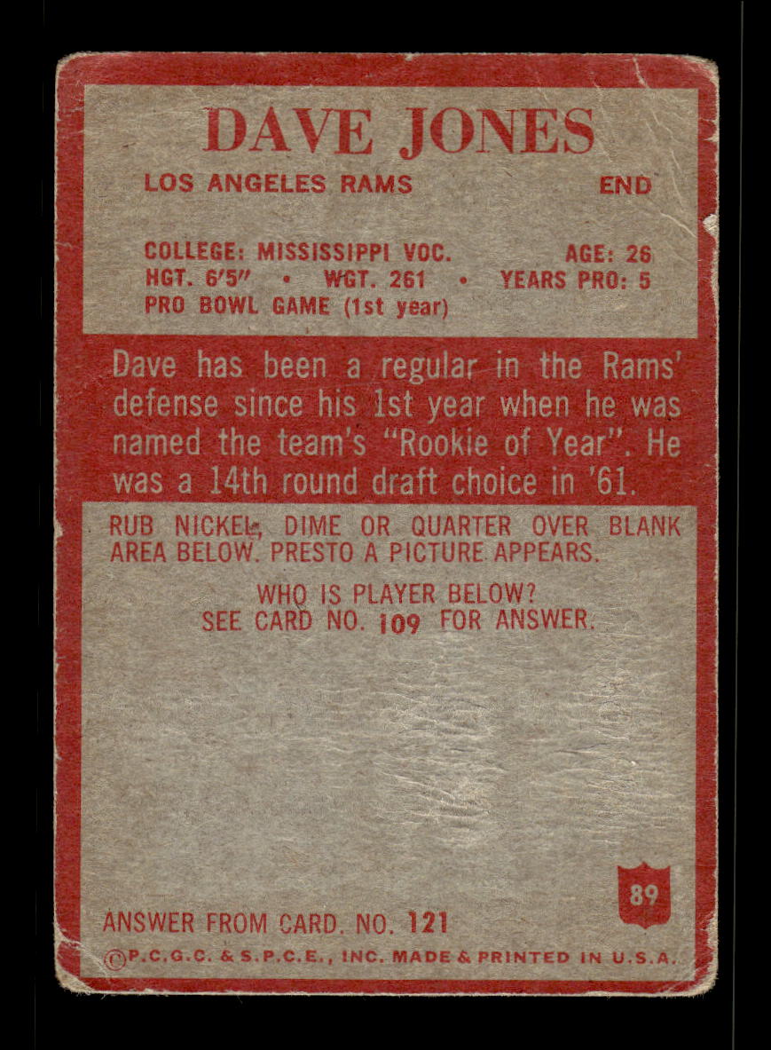 1965 Philadelphia #89 Dave Jones Los Angeles Rams Poor 10011962
