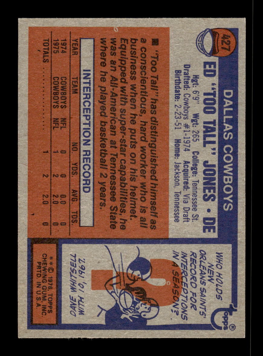 1976 Topps #427 Ed "Too Tall" Jones Dallas Cowboys EX 10011967