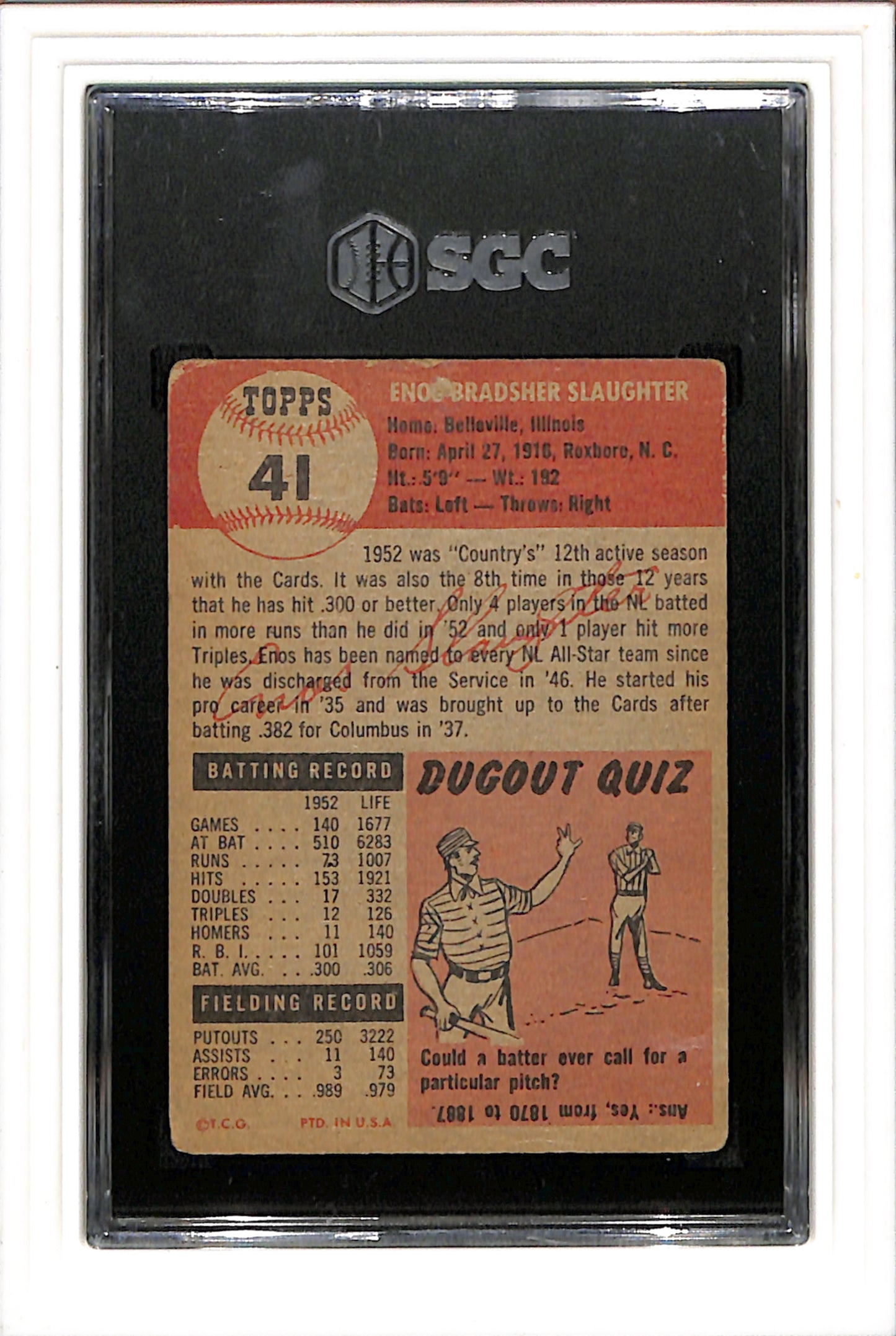 1953 Topps #41 Enos Slaughter SGC 1 SN 4730763