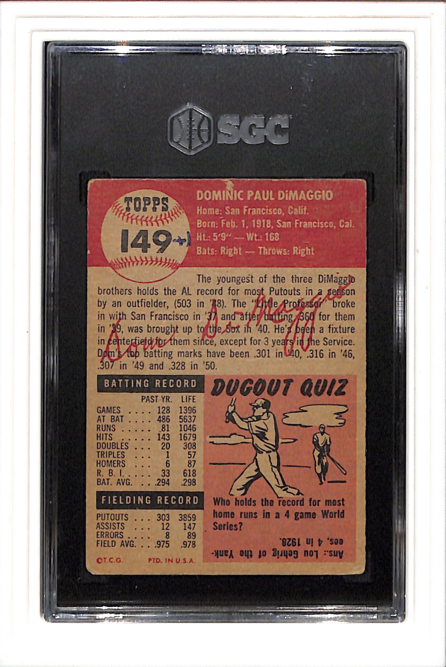 1953 Topps #149 Dom Dimaggio SGC 1 SN 5915659