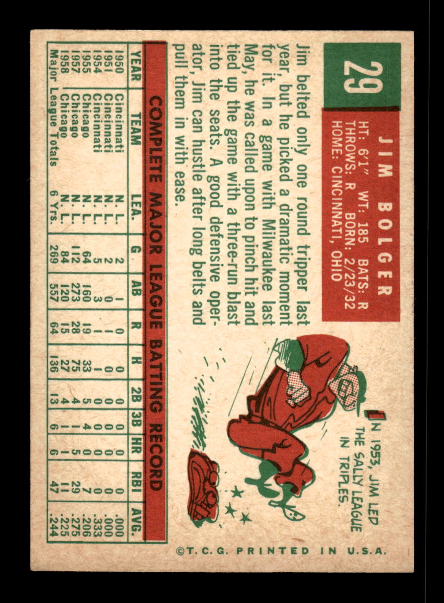 1959 Topps #29 Jim Bolger Chicago Cubs EX 10011994