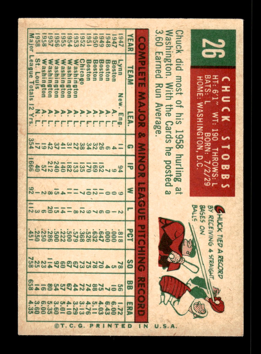1959 Topps #26 Chuck Stobbs St. Louis Cardinals EX 10011995