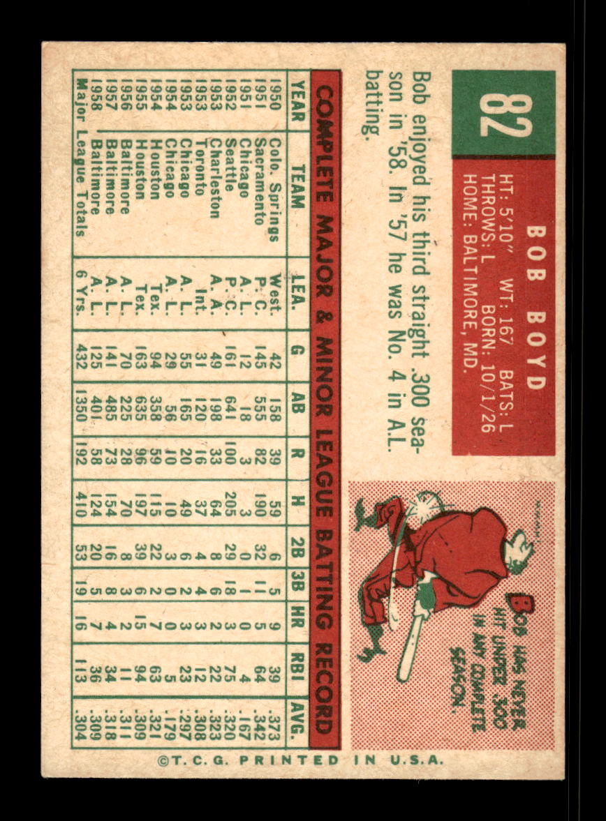 1959 Topps #82 Bob Boyd Baltimore Orioles EX 10012009