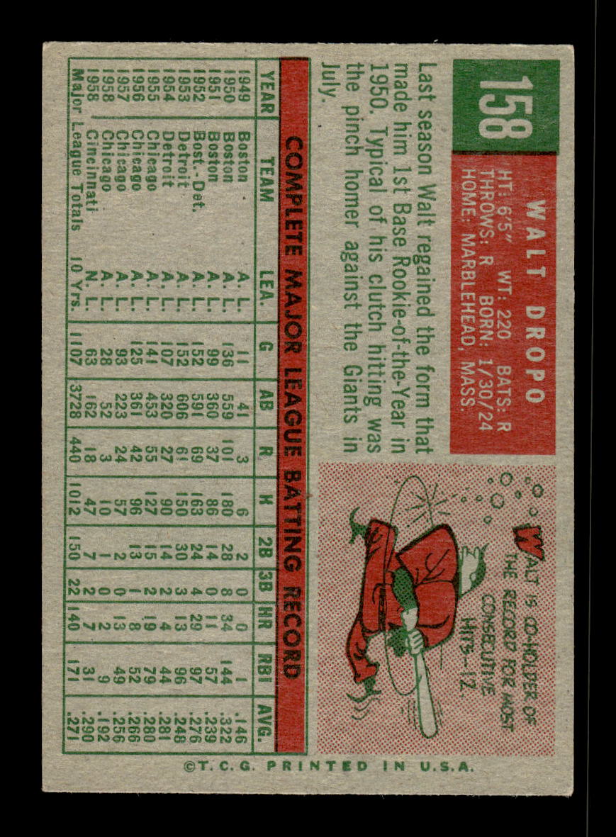 1959 Topps #158 Walt Dropo Cincinnati Redlegs EX 10012023