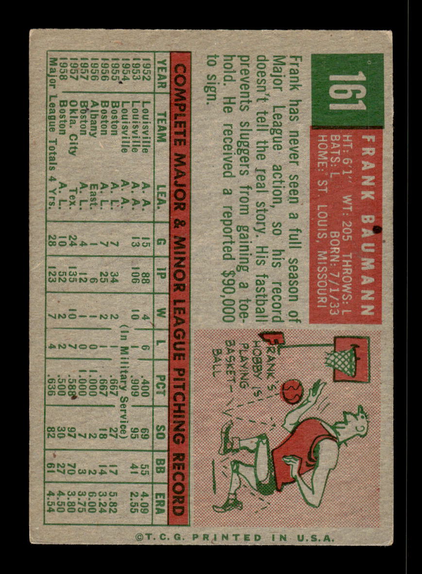 1959 Topps #161 Frank Baumann Boston Red Sox EX 10012025