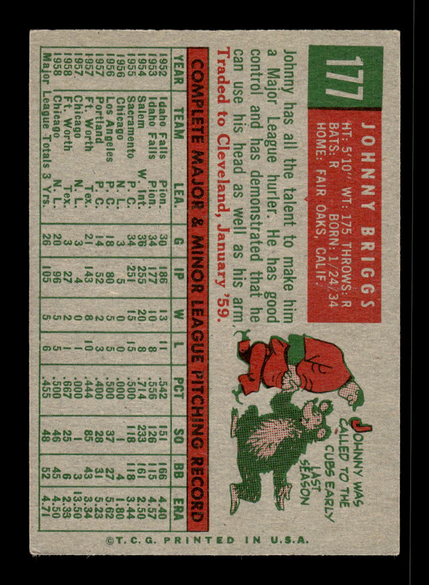 1959 Topps #177 Johnny Briggs Chicago Cubs EX 10012027