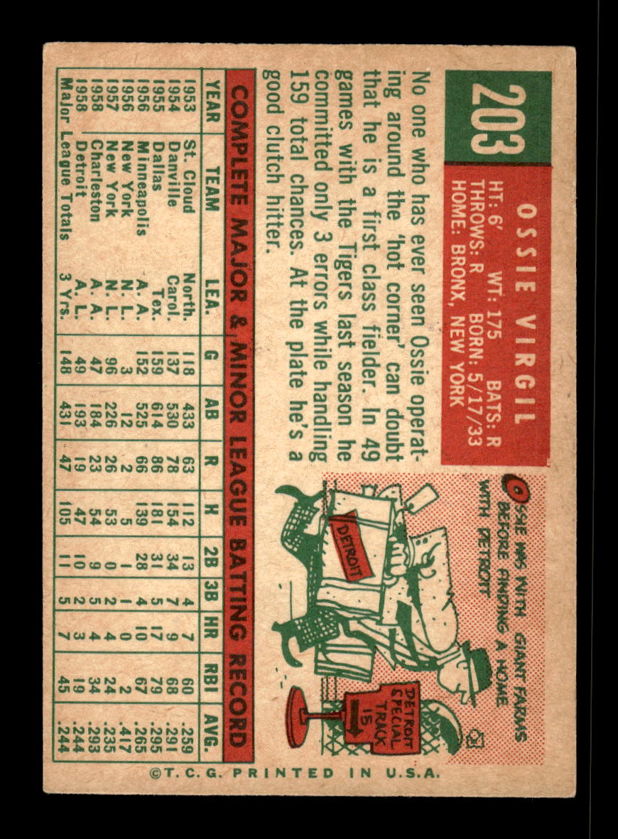 1959 Topps #203a Ozzie Virgil Detroit Tigers EX 10012035