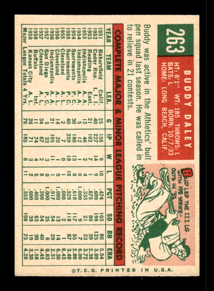1959 Topps #263a Buddy Daley Kansas City Athletics EX 10012044