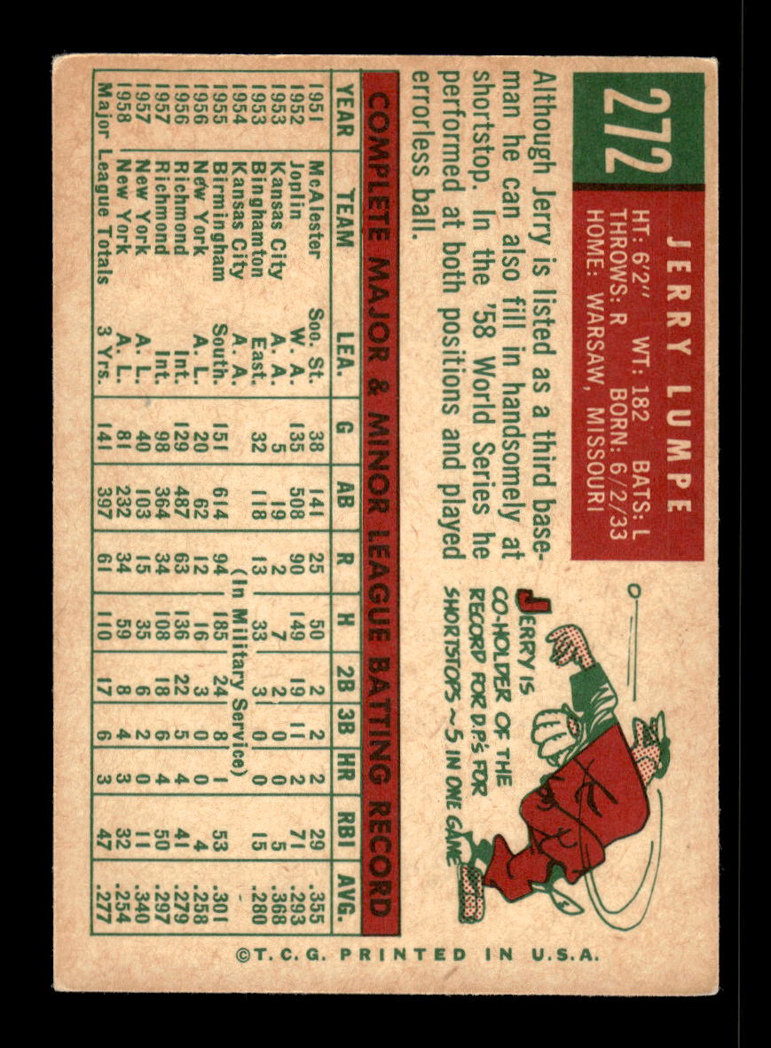 1959 Topps #272b Jerry Lumpe New York Yankees EX 10012047