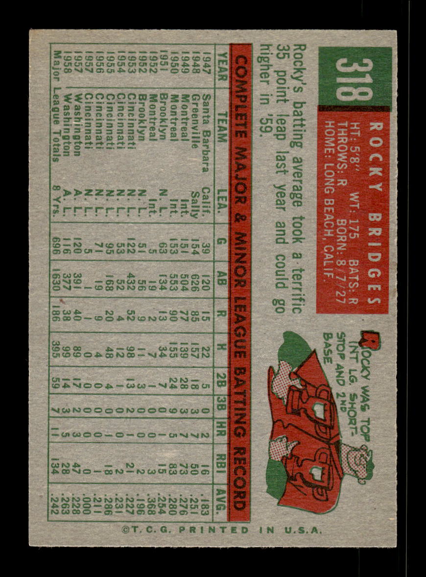 1959 Topps #318 Rocky Bridges Detroit Tigers EX 10012061