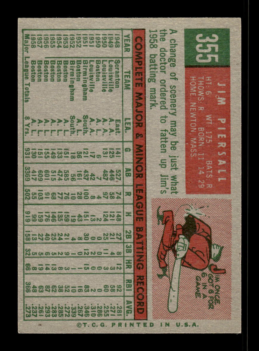 1959 Topps #355 Jim Piersall Cleveland Indians EX 10012067