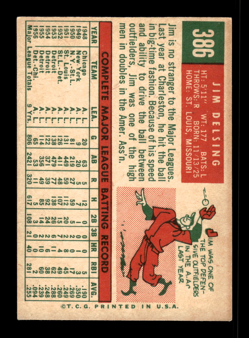 1959 Topps #386 Jim Delsing Washington Senators EX 10012081