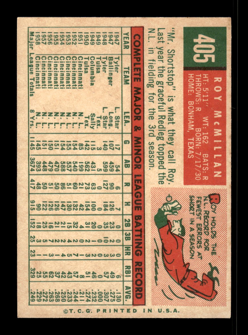 1959 Topps #405 Roy McMillan Cincinnati Redlegs EX 10012084
