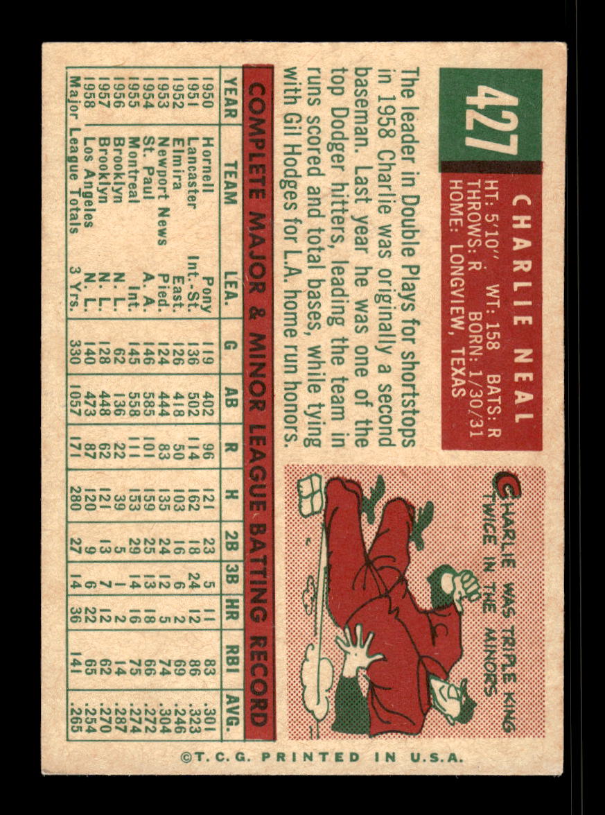 1959 Topps #427 Charlie Neal Los Angeles Dodgers EX 10012086