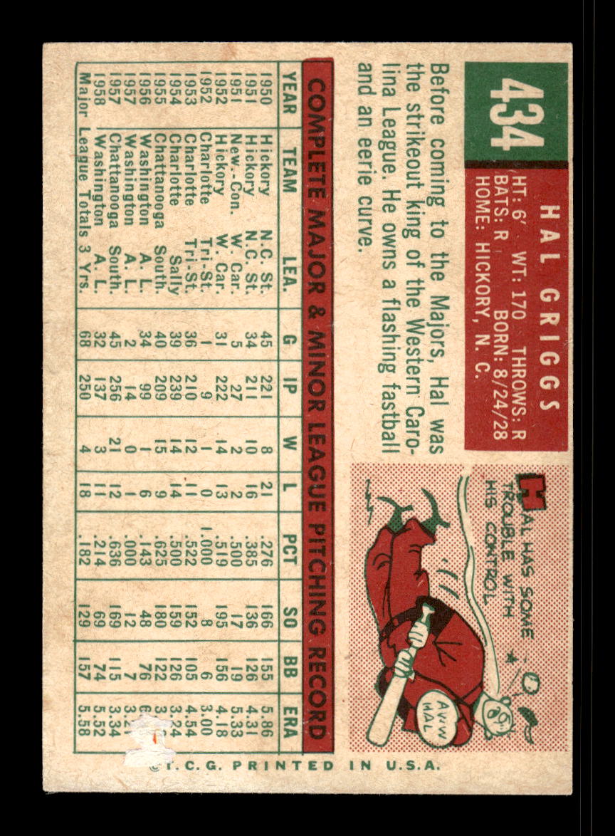 1959 Topps #434 Hal Griggs Washington Senators EX 10012088