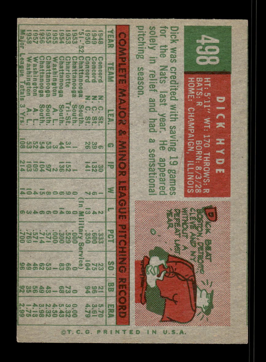 1959 Topps #498 Dick Hyde Washington Senators EX 10012104