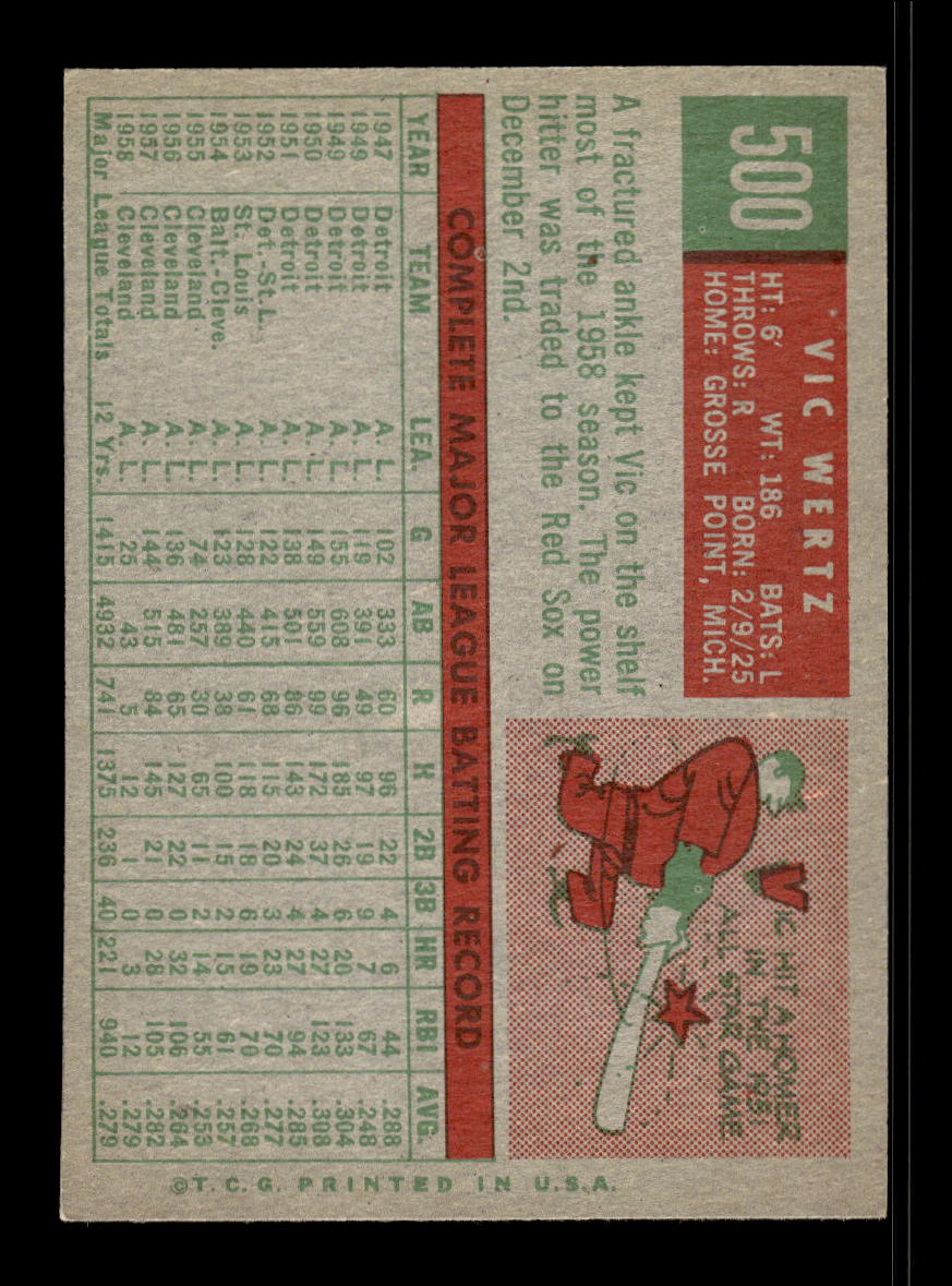 1959 Topps #500 Vic Wertz Boston Red Sox EX 10012105