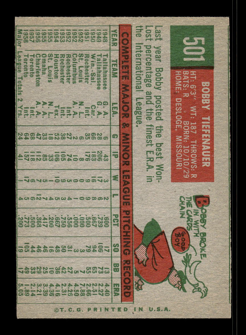 1959 Topps #501 Bobby Tiefenauer Cleveland Indians EX 10012106