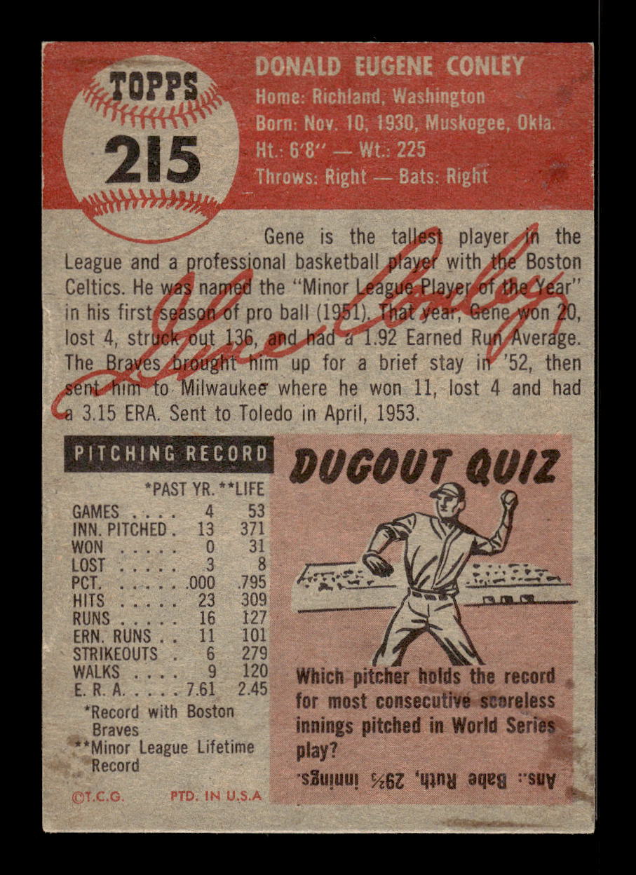 1953 Topps #215 Gene Conley Milwaukee Braves G/VG 10012113