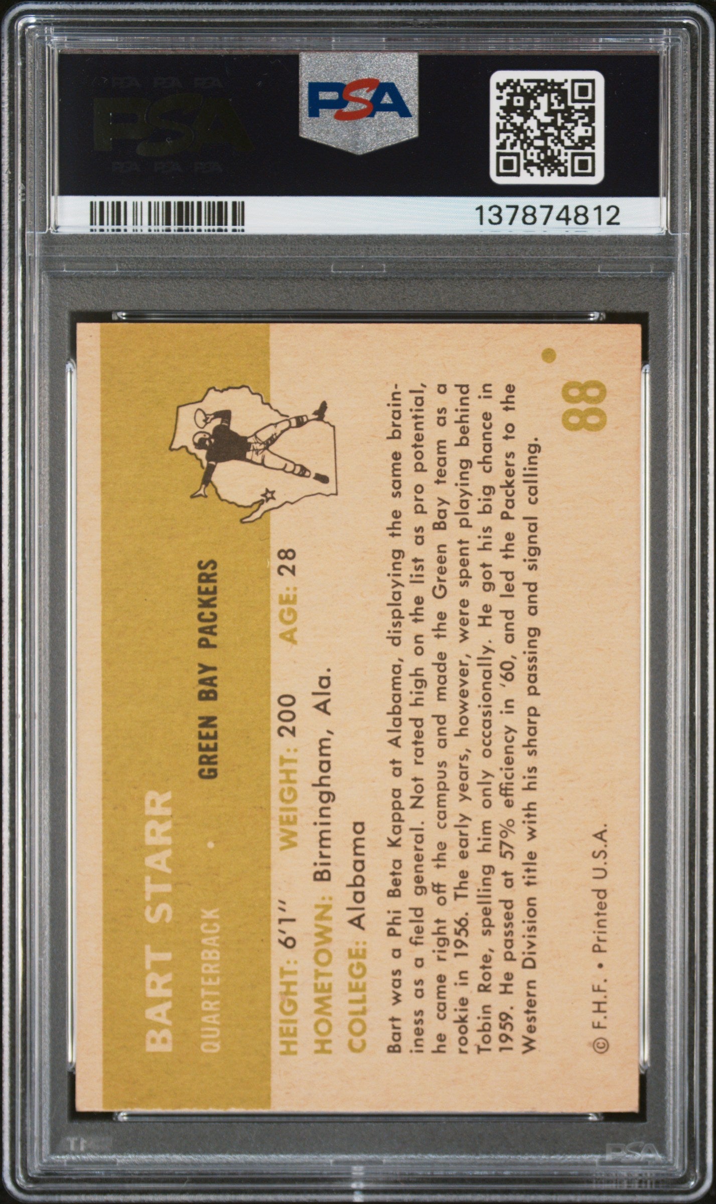 1961 Fleer #88 Bart Starr PSA 7 SN 137874812