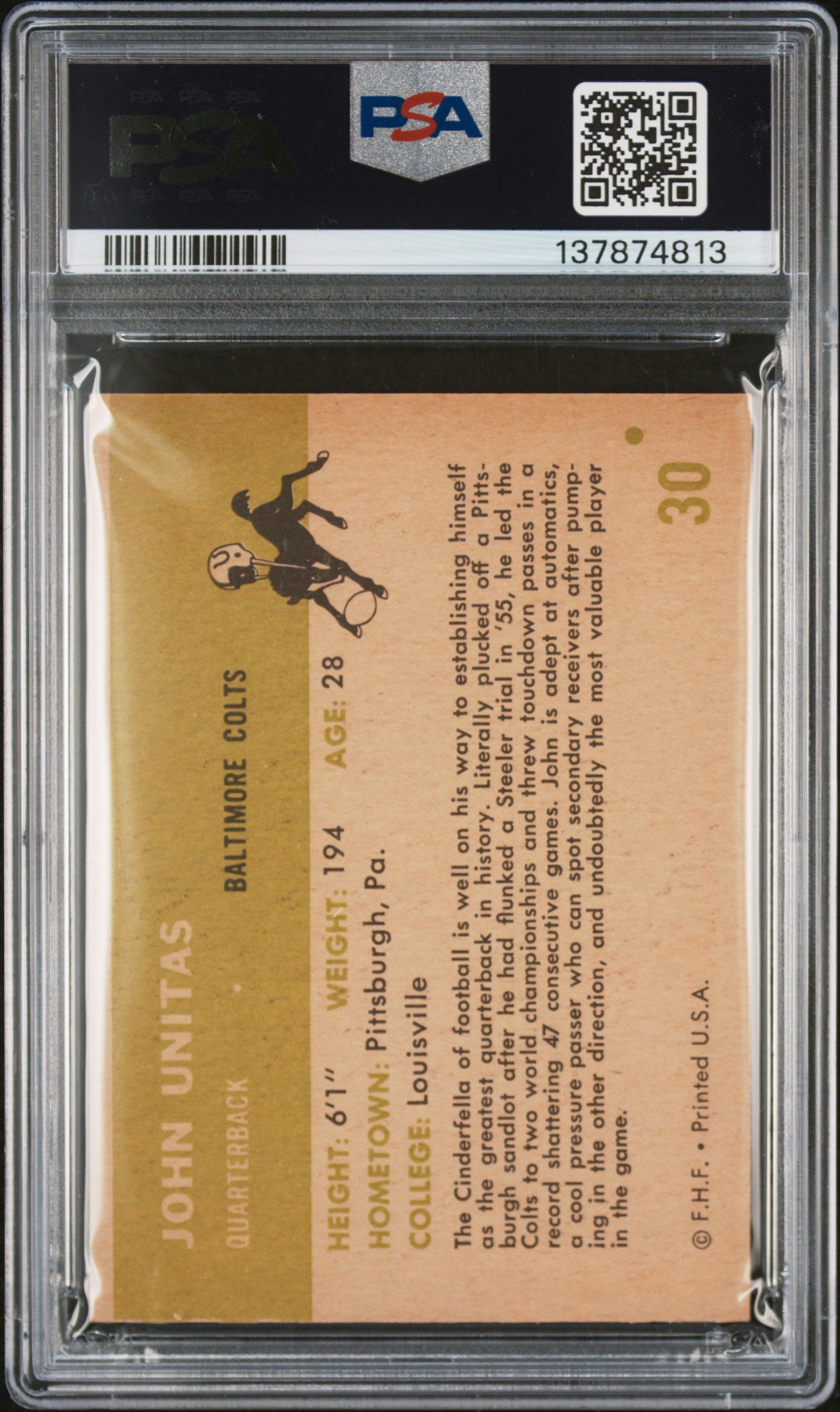 1961 Fleer #30 John Unitas PSA 6 SN 137874813