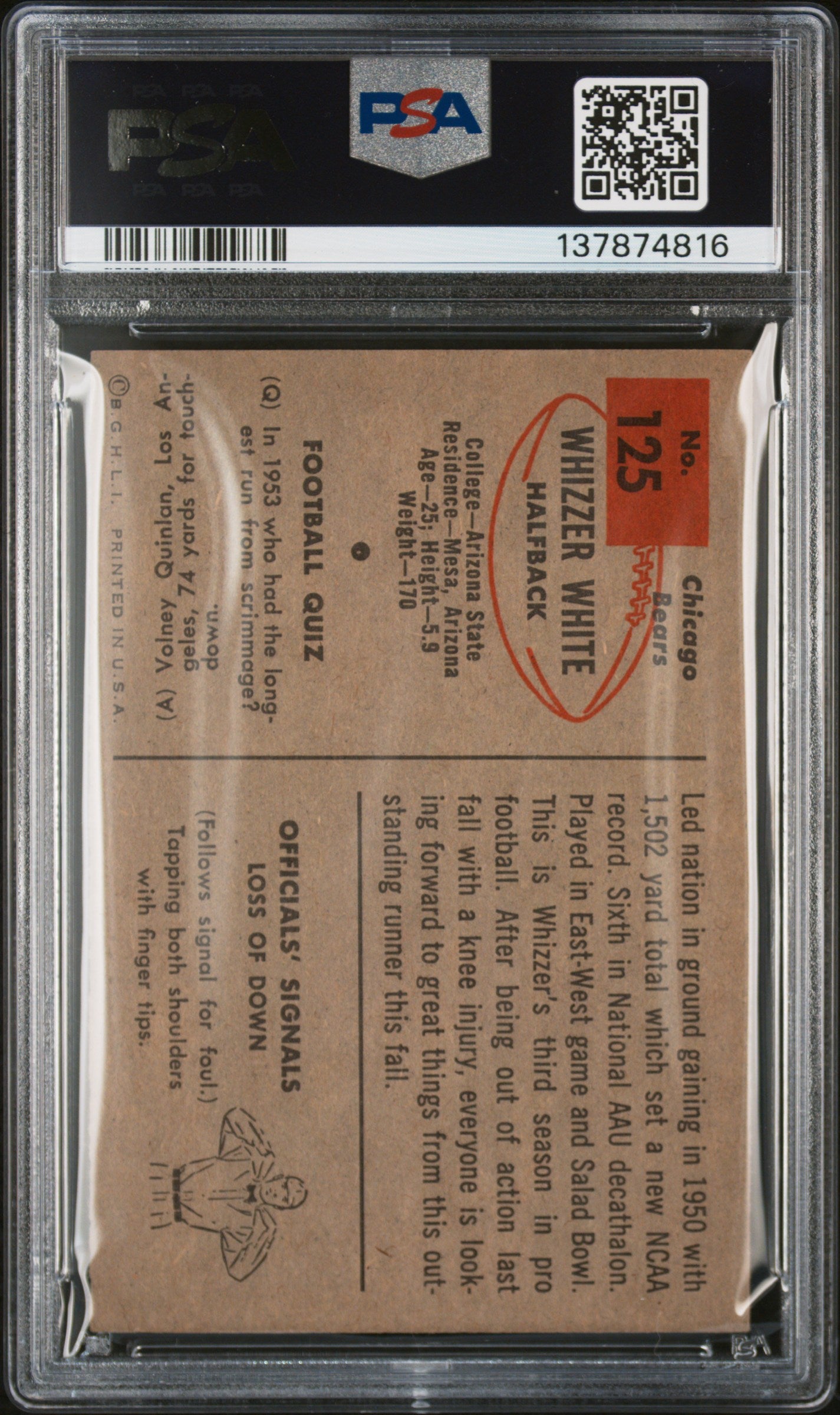 1954 Bowman #125 Whizzer White PSA 5 SN 137874816