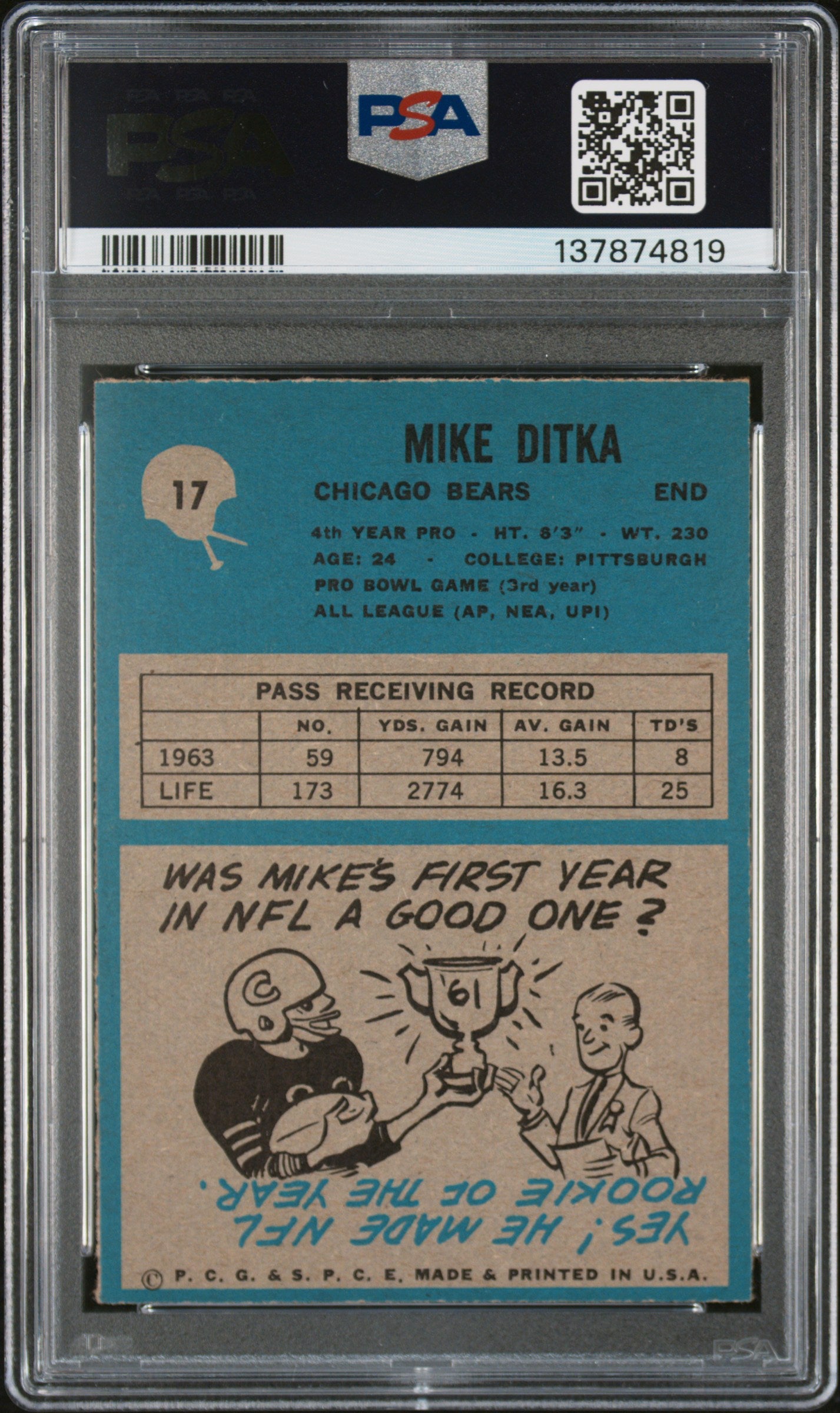 1964 Philadelphia #17 Mike Ditka PSA 7 SN 137874819