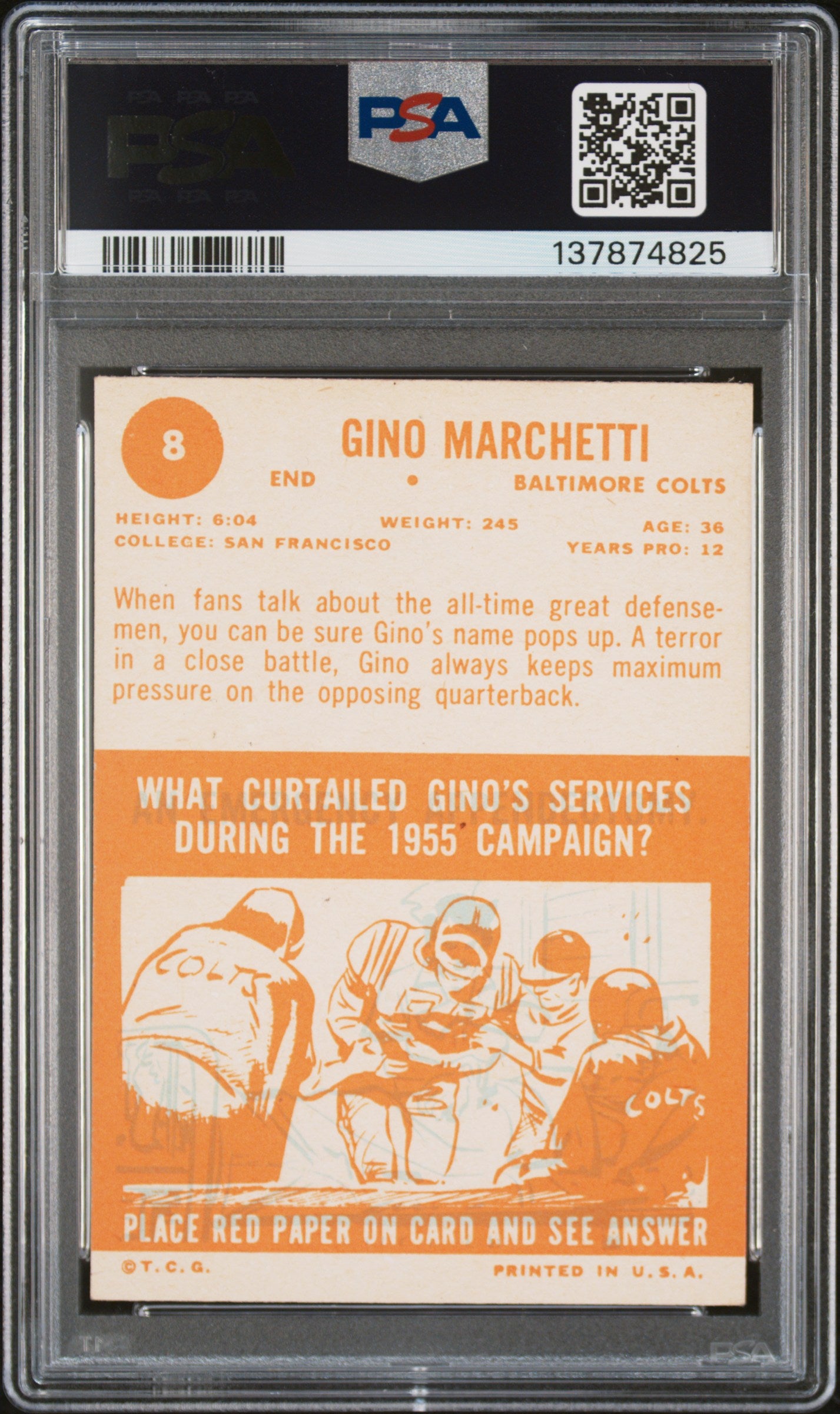 1963 Topps #8 Gino Marchetti PSA 6 SN 137874825