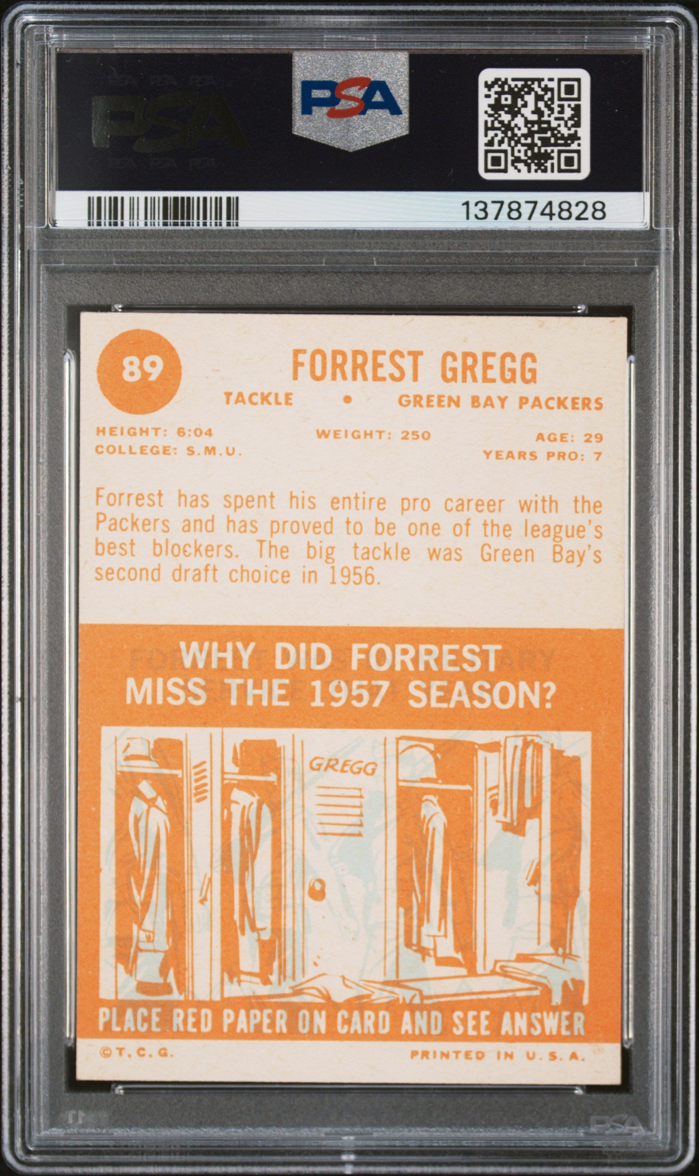 1963 Topps #89 Forrest Gregg PSA 7 SN 137874828