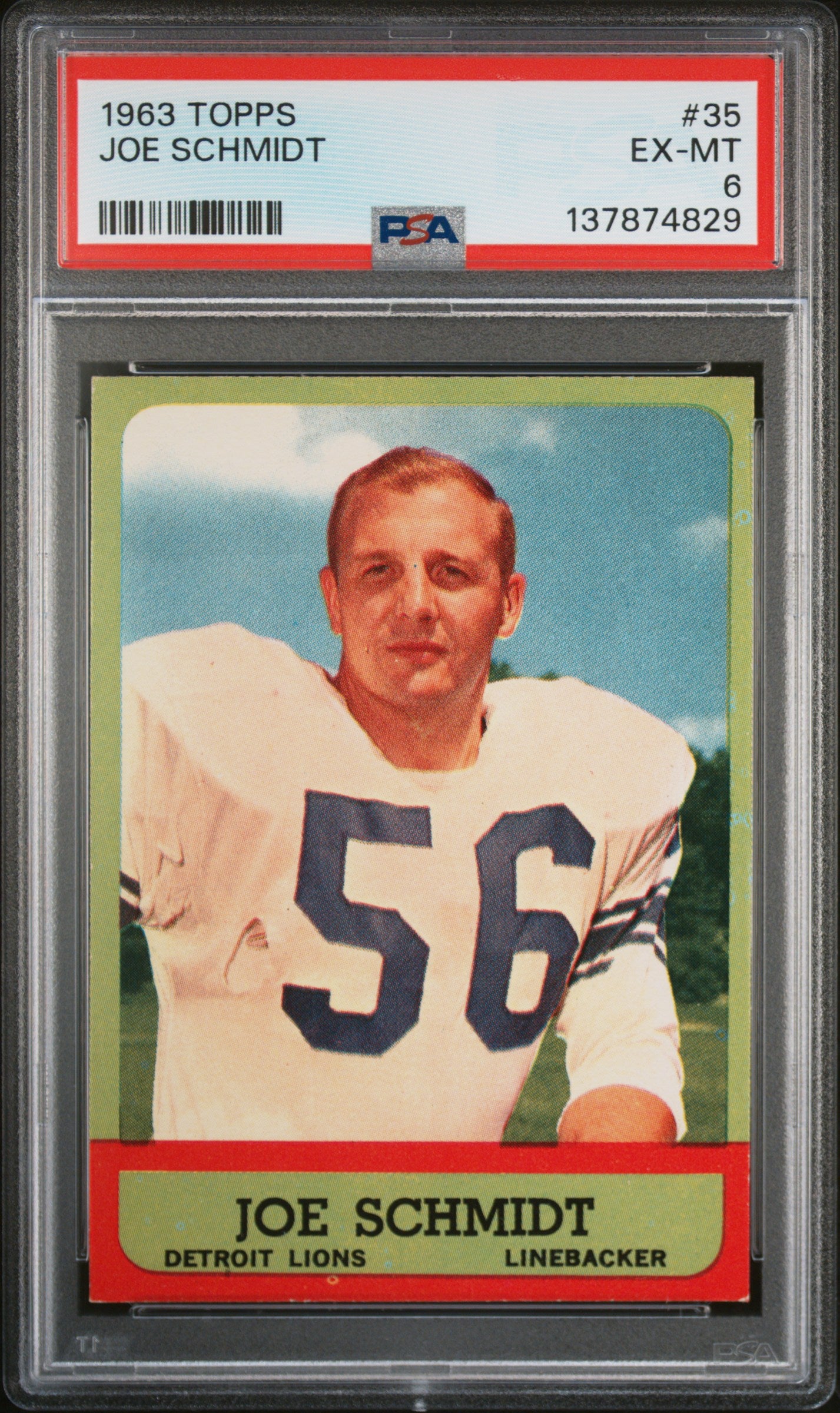 1963 Topps #35 Joe Schmidt PSA 6 SN 137874829