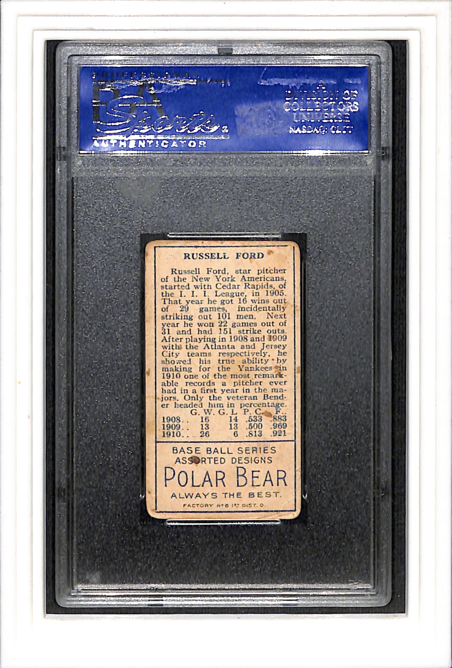 1911 T205 Gold Border Russ Ford Black Cap PSA 2 SN 30621877