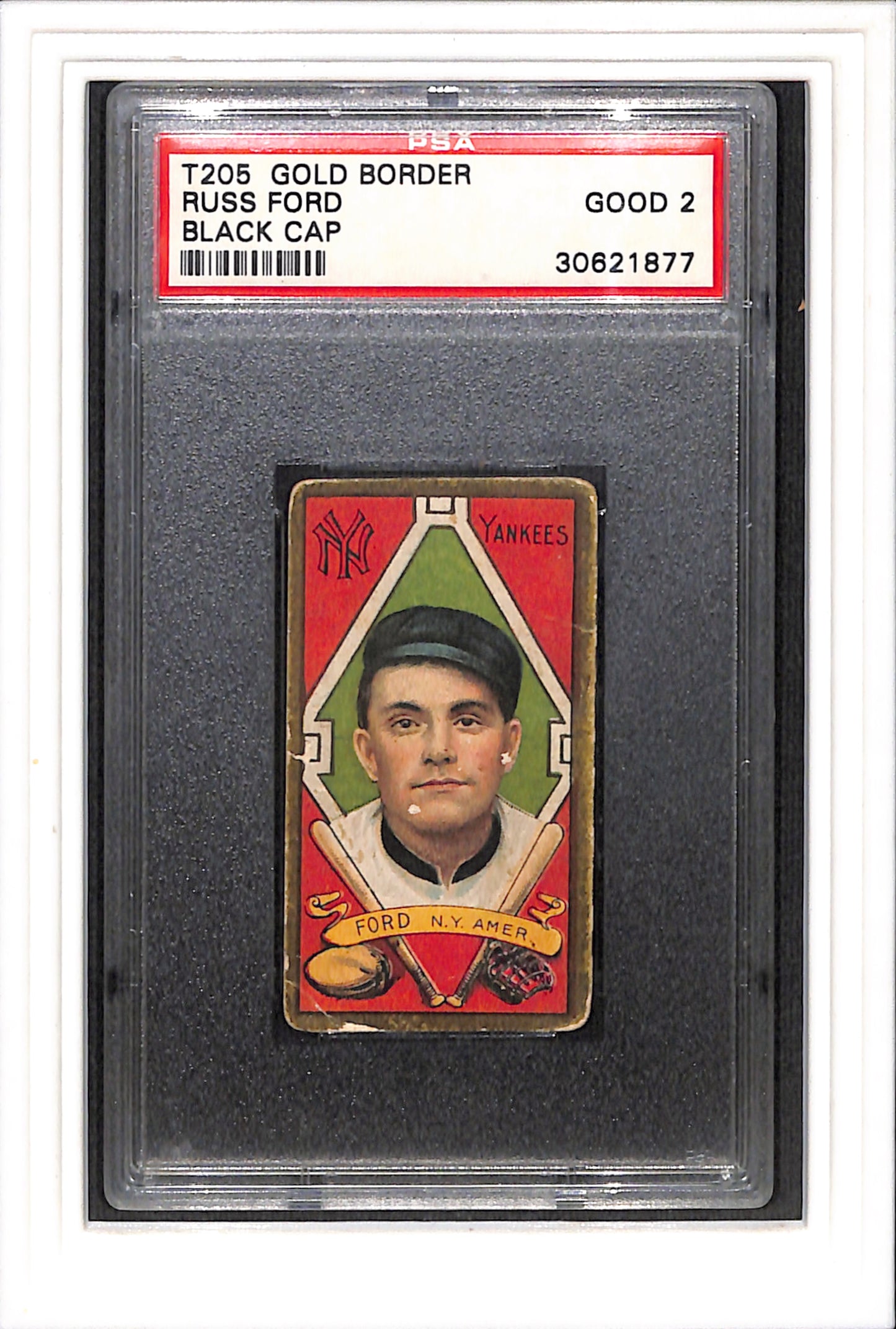 1911 T205 Gold Border Russ Ford Black Cap PSA 2 SN 30621877