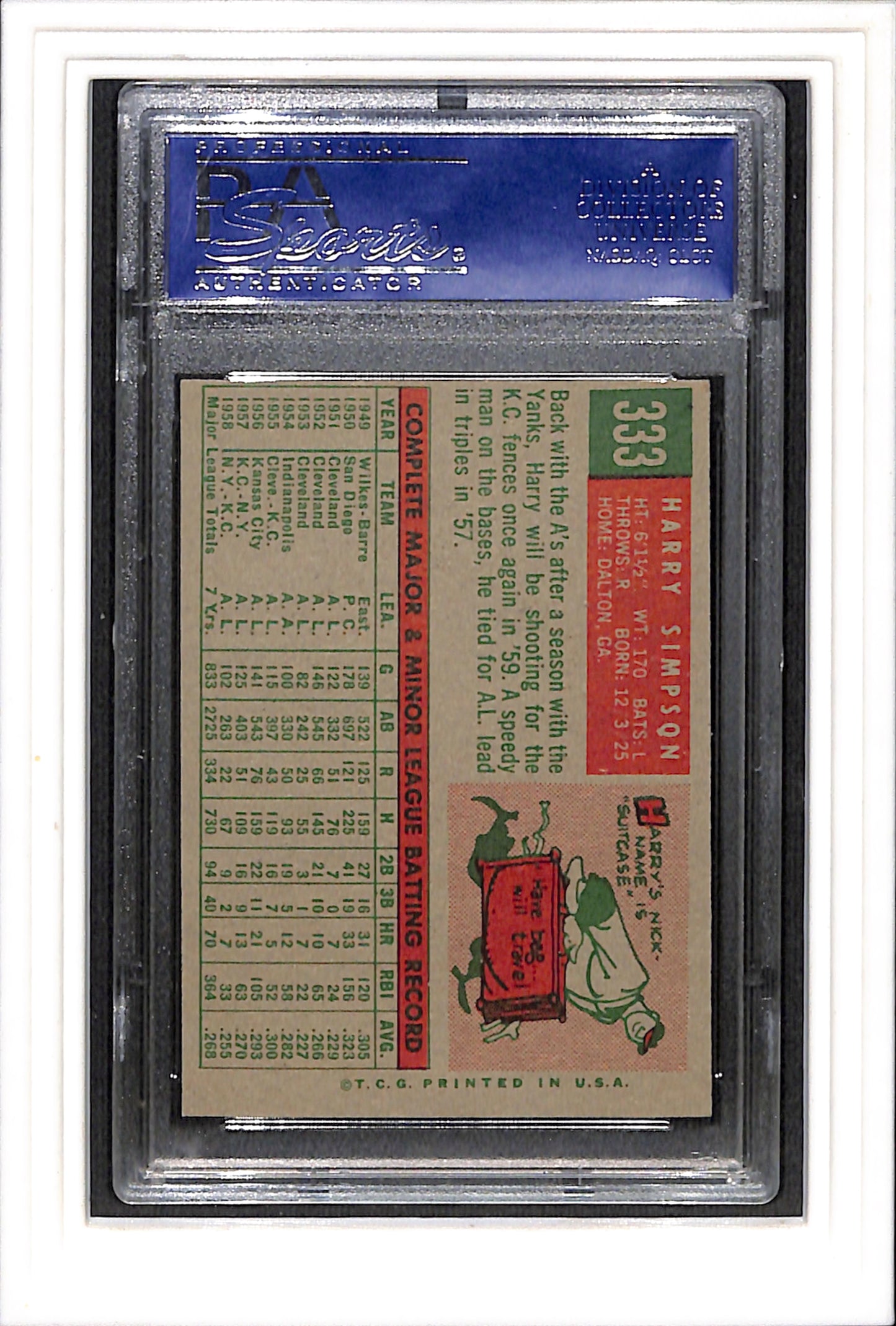 1959 Topps #333 Harry Simpson PSA 7 SN 15384438