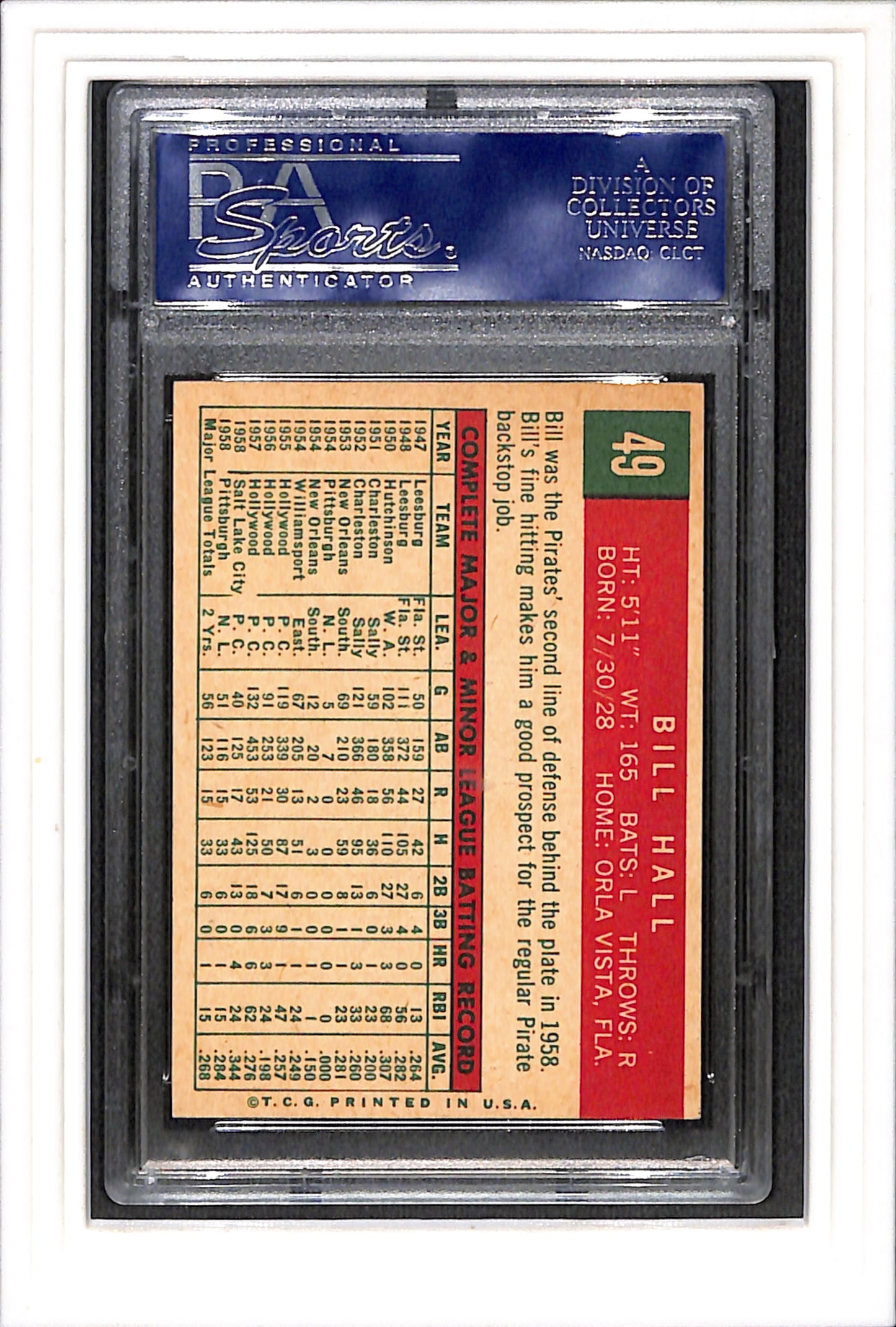 1959 Topps #49 Bill Hall PSA 5 SN 16177452