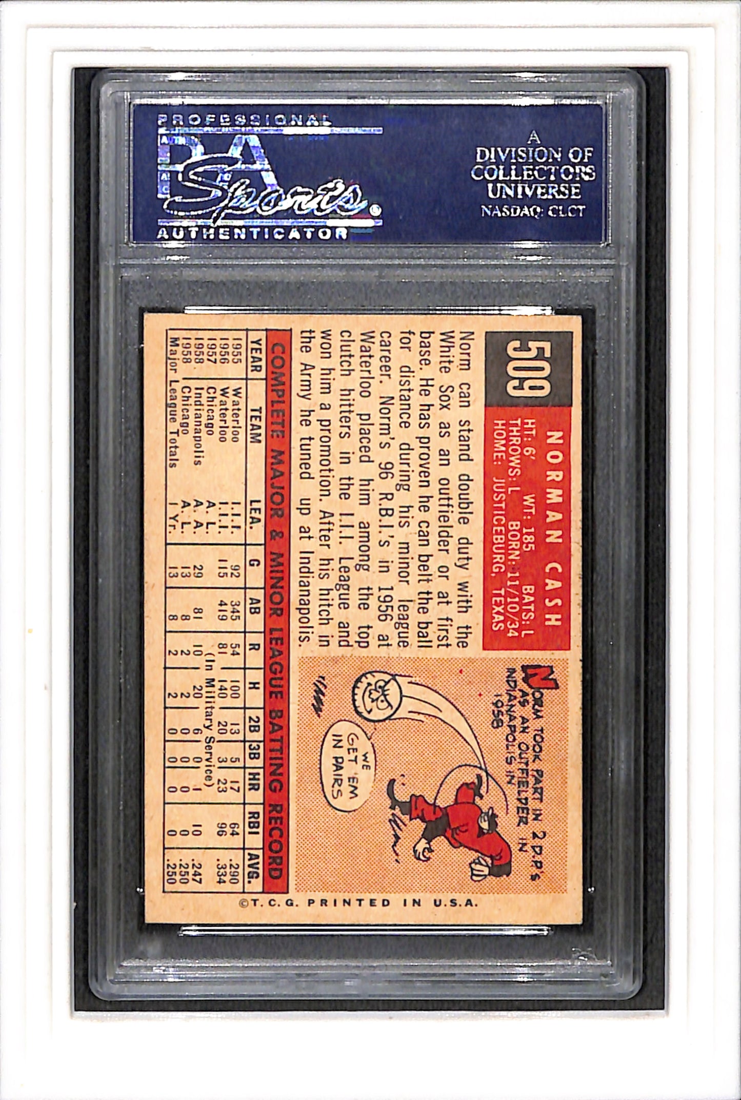 1959 Topps #509 Norm Cash PSA 7 SN 23880012
