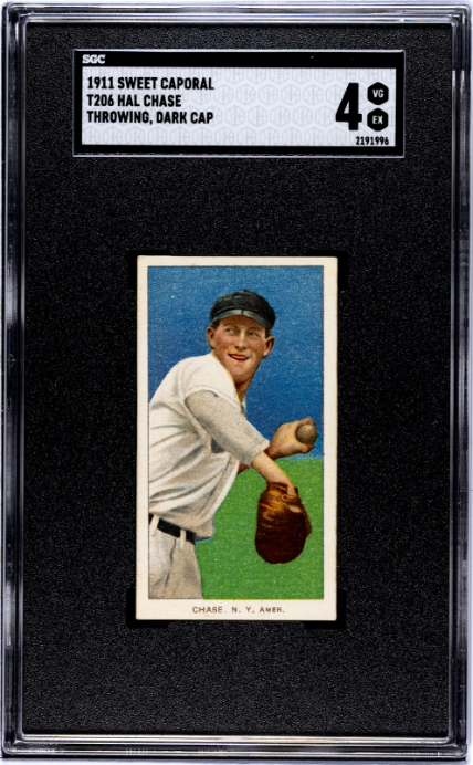 1911 T206 Hal CHase  Throwing Dark Cap Sweet Caporal SGC 4 SN 2191996
