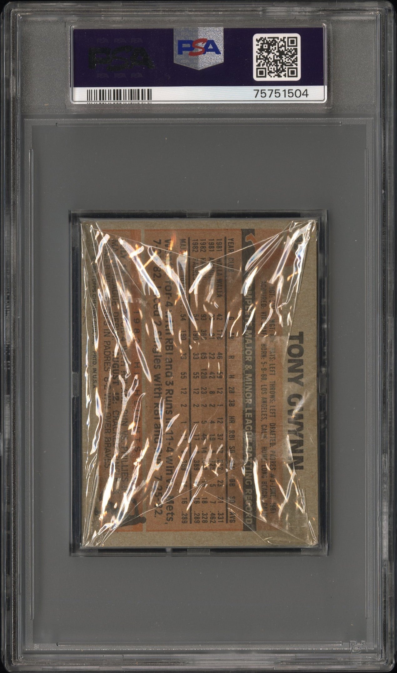 1983 Topps Baseball Cello Pack-Grocery Tony Gwynn-Back PSA 8 SN 75751504