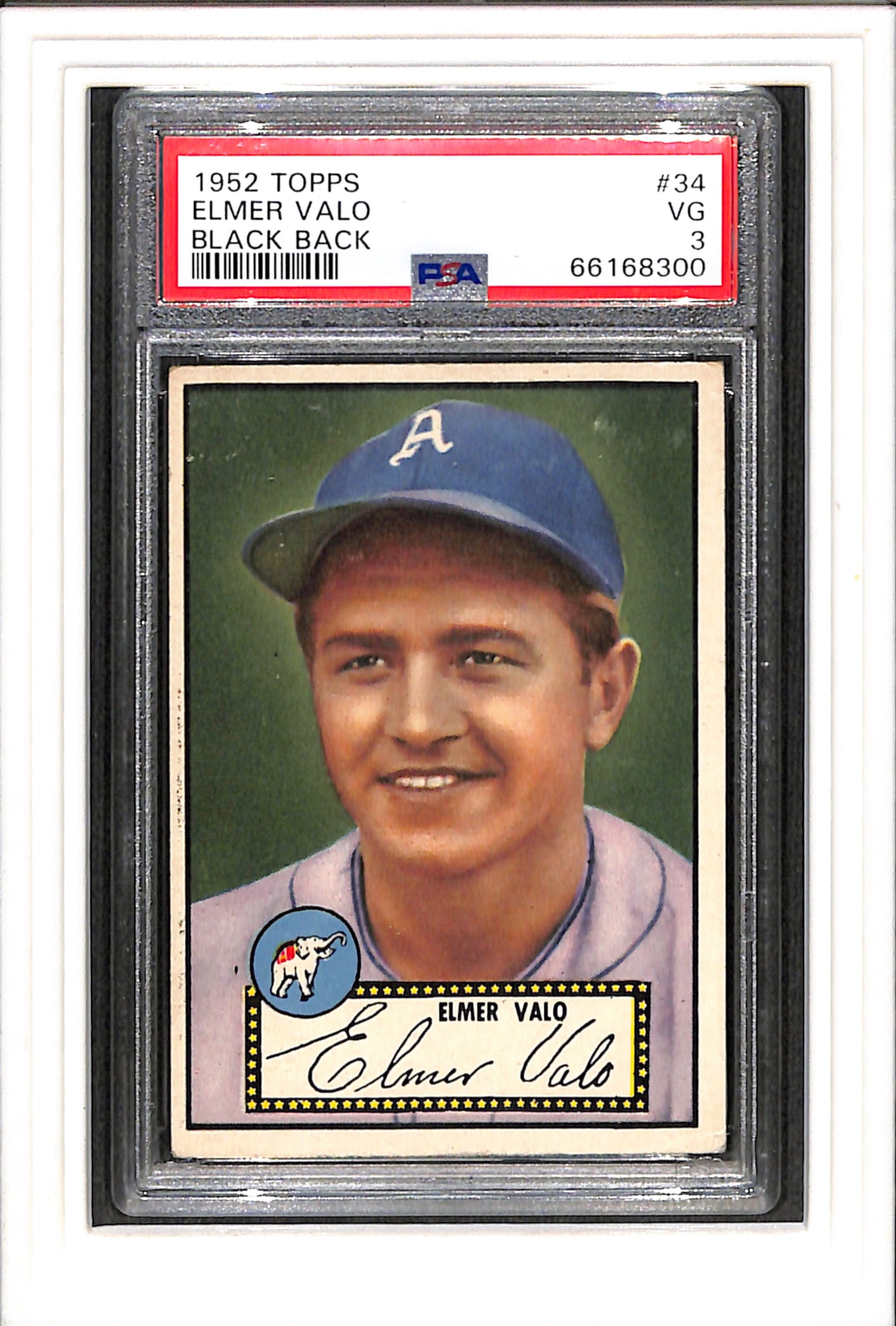 1952 Topps #34 Elmer Valo Black Back PSA 3 SN 66168300